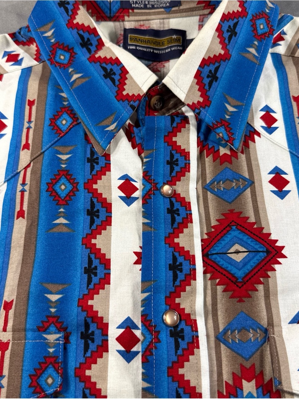 Panhandle Slim Aztec Western Shirt - Blue, Red & Tan